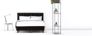 erkendmatras boxspring hoofdbord banen stof zwart slaapkamer