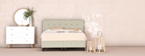 erkendmatras boxspring hoofdbord knopen stof beige