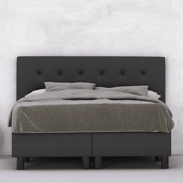 erkendmatras boxspring hoofdbord knopen stof zwart