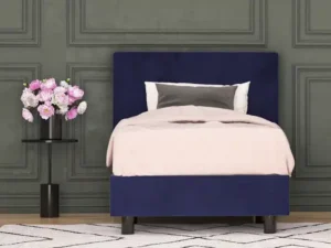 erkendmatras boxspring hoofdbord vlak velvet blauw slaapkamer