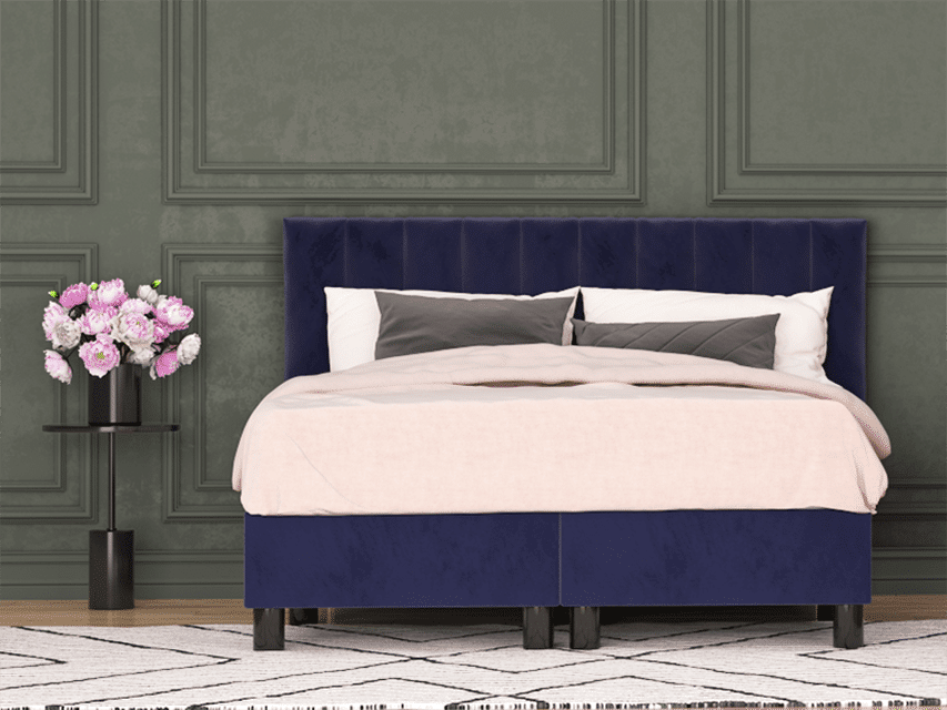 erkendmatras boxspring hoofdbord banen velvet blauw