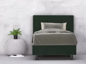 erkendmatras boxspring hoofdbord vlak velvet donkergroen slaapkamer