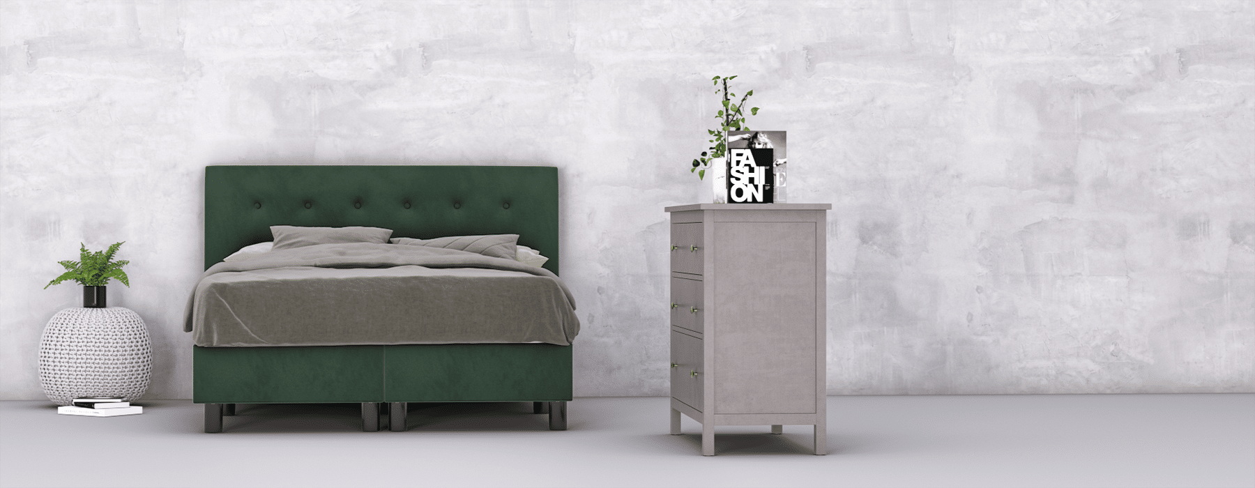 erkendmatras boxspring hoofdbord knopen velvet donkergroen