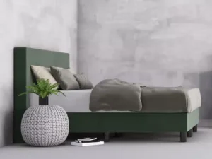 erkendmatras boxspring hoofdbord vlak velvet donkergroen zijaanzicht