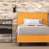erkendmatras boxspring hoofdbord vlak velvet oker geel slaapkamer